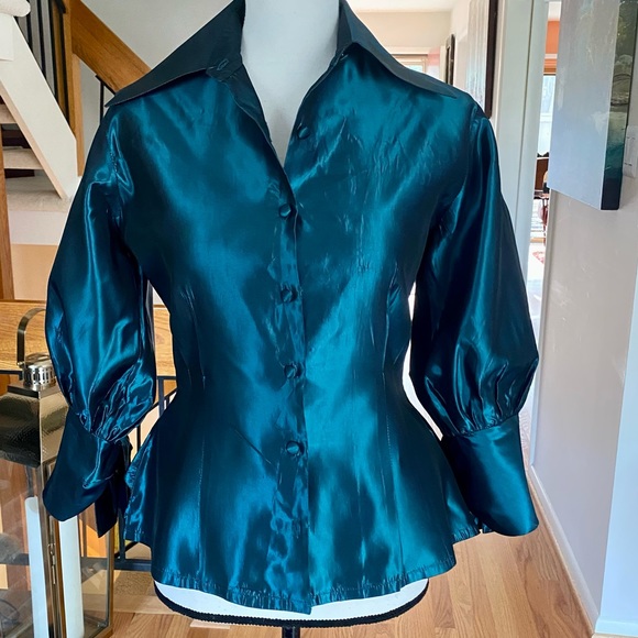 KEVAN HALL 💕Couture Designer. BEAUTIFUL Rich Emerald Green / Teal Blouse 💕8 🌸 - Picture 9 of 17